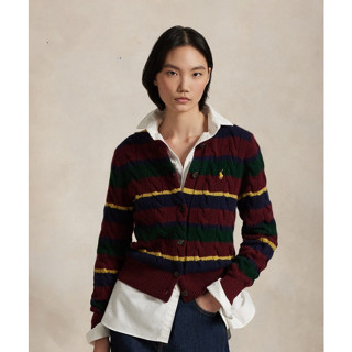  2024 Mới Thu Đông Nữ RL Polo Sọc Cáp Len-Tiền Cardigan Ngựa Nhỏ Nữ Đan Áo Len 