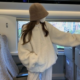 NZN Áo nỉ có mũ trùm đầu Lambswool mặc áo khoác dáng rộng Hàn Quốc vào mùa đông