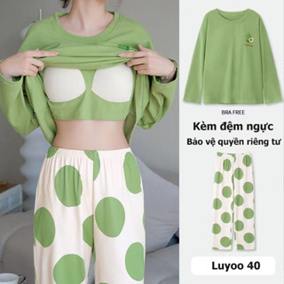 Bộ Đồ Ngủ Plus Kích Thước Có Miếng Lót Ngực Nữ Xuân Thu Phong Cách Ôm Tay Dài Dễ Thương Mặc Ngoài Quần Áo Gia Đình