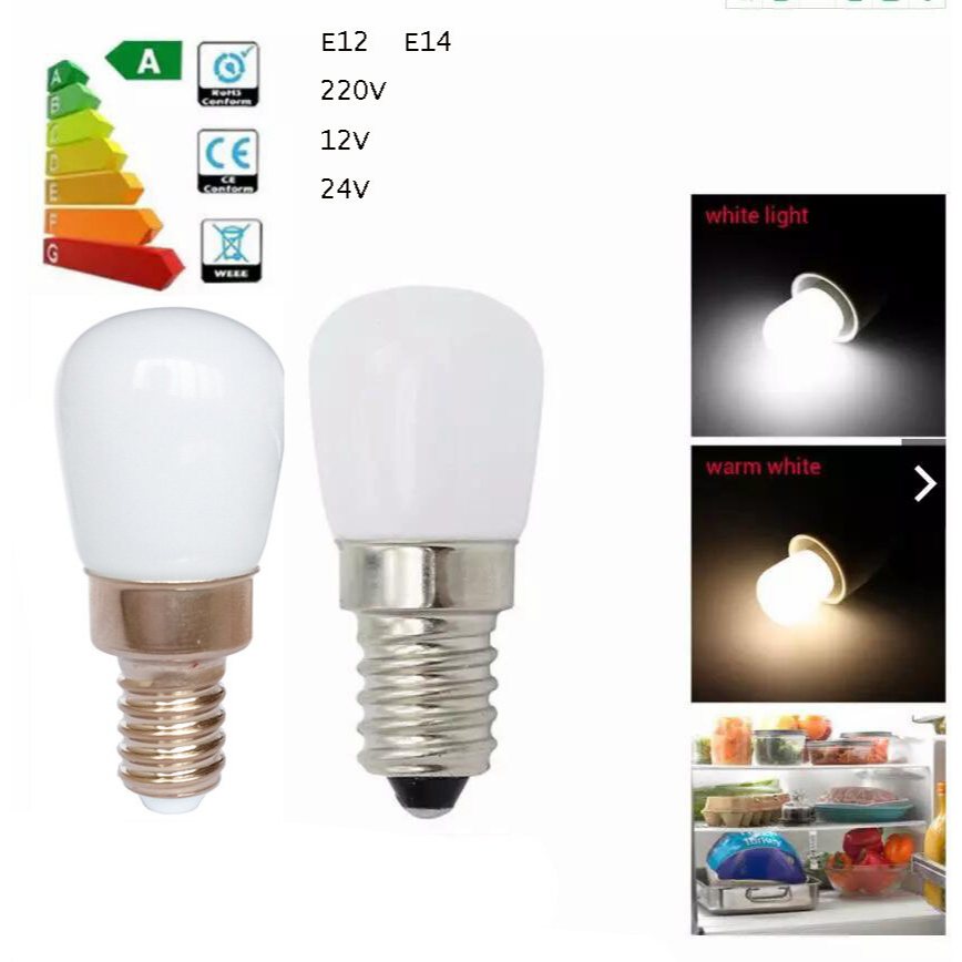 Bóng LED thay thế E14/E12 220V/12V/24V, ánh sáng trắng ấm/trắng, dùng cho tủ lạnh, tủ đông, đèn báo,