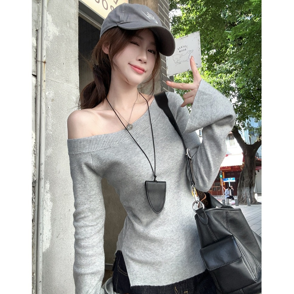 MTMM Áo Trễ Vai Nữ trơn Áo thun nữ dài tay Bigsize70kg Cực Xinh Phong Cách