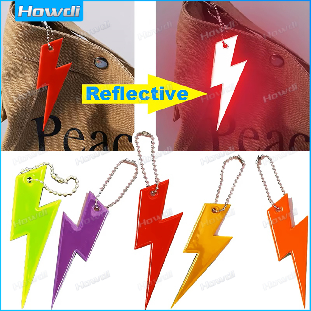 Móc Khóa Phản Quang Hình Lightning Mặt Dây Chuyền Phản Quang Vòng Chìa Khóa Túi Dải Đồ Trang Trí Người Lớn Trẻ Em Phụ Kiện An Toàn Ban Đêm