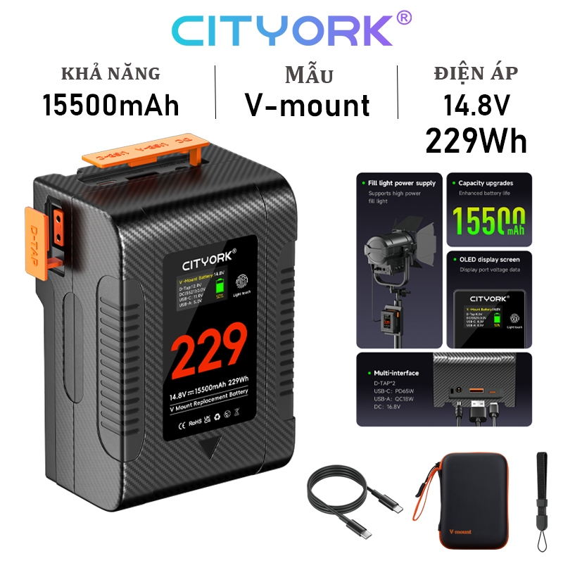 Pin CITYORK V-mount Pin loại V 229Wh 15500mAh dung lượng cao