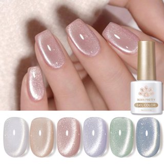 BORN PRETTY 6 Chiếc Sữa Thạch Mắt Mèo Gel Từ Tính Sơn Móng Tay Màu Hồng Bạc Móng Tay Nghệ Thuật Bộ Gel