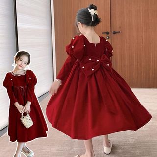  3-14 Tuổi Thu Đông Trẻ Em Váy Bé Gái Váy Trẻ Em Trung Lớn Trẻ Em Đỏ Lễ Hội Năm Mới Đầm Tay Phồng Đầm Công Chúa Bé Gái Đầm Dạ Hội 