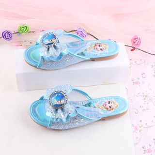 Hobibear / / Dép trẻ em mùa hè 2024 phong cách mới bé gái Công chúa Elsa phiên bản Hàn Quốc giày đế bằng kim cương giả trong nhà và ngoài trời