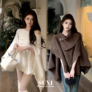  Suxi Lười Phong Cách Trắng Áo Len Nữ Thu Đông Mới Tắt Vai Dệt Kim Bên Ngoài Mặc Cardigan 241029 