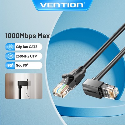 Cáp Mạng Vention Cat6A  Xoay 360 Độ, Bảo Vệ 360° UTP 10Gbps Cho Máy Tính