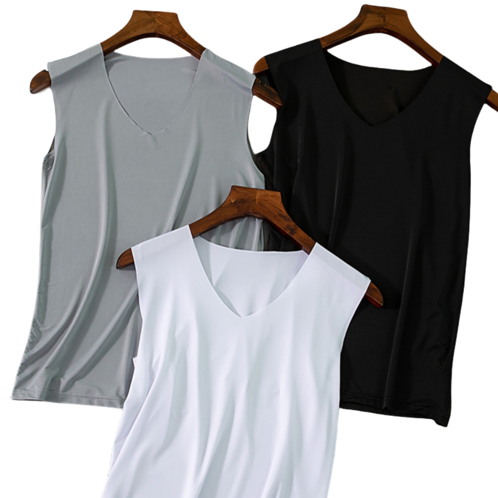 Nam Tank Top Singlet Ice Silk Cool Ultra Thin Cổ Chữ V Mỏng Không Tay Nam Singlet Tee