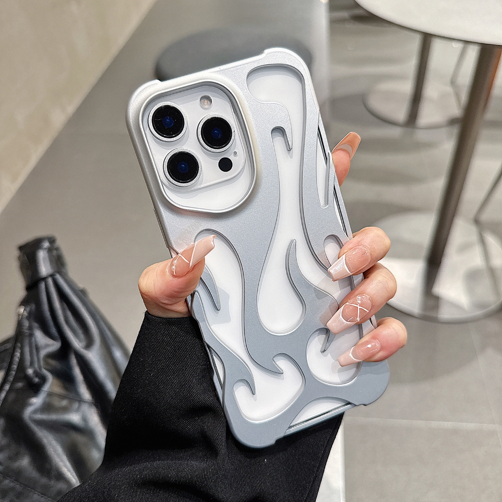 Ốp Lưng Cho iPhone 16 15 14 13 12 11 Pro Max Thiết Kế Rỗng Mạ Hình Ngọn Lửa Vỏ Điện Thoại Mềm