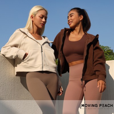 MOVING PEACH Áo khoác dành cho nữ Oversized Full-Zip Áo khoác crop thể thao ngoài trời có mũ trùm đầu chống gió BSHL