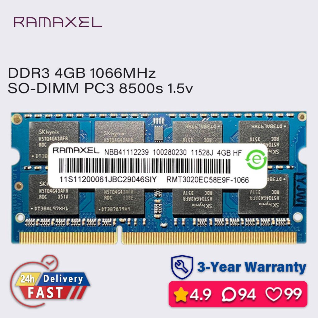 RAMAXEL 4gb 1066mhz ddr3 ram laptop sodimm bộ nhớ pc3 1.5v 8500S