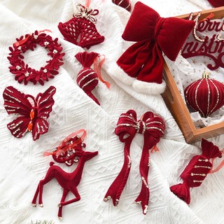  1   2 Chiếc Giáng Sinh Nhung Mặt Dây Chuyền Đỏ Xù Hươu Chuông Mặt Dây Chuyền Xmas Cây Treo Trang Trí Nhà Cửa 