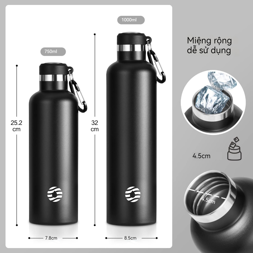 Bình Giữ Nhiệt FJbottle 750ml/1000ml Kèm Túi, Inox 304, Giữ Lạnh, Bình Nước Giữ Nhiệt Bộ Rửa Bình | BigBuy360 - bigbuy360.vn