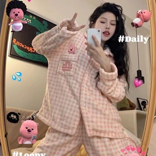 Sleeping Beauty Hello Kitty Bộ đồ ngủ nữ outfits mùa đông lông cừu san hô cổ tròn + quần Quần áo gia đình Bộ hai mảnh