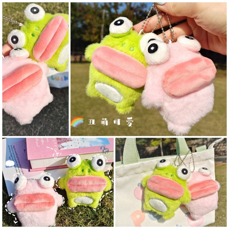 Fullcol Xúc Xích Dễ Thương Miệng Ếch Móc Chìa Khóa Hoạt Hình Sang Trọng Búp Bê Mặt Dây Chuyền Cặp Đôi Chìa Khóa Ba Lô Ch Túi Xe Trang Trí Quà Tặng Giáng Sinh VN