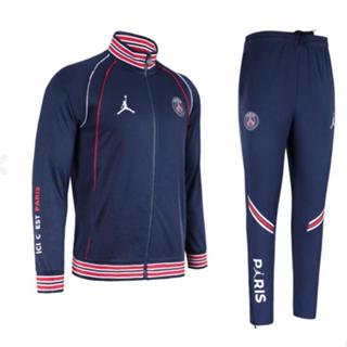 Hàng sẵn có] 2021-22 Paris Jordan Áo khoác bóng đá màu xanh / trắng Bộ đồ thể thao nam Bộ đồ thể thao Quần áo thể thao nam Áo thể thao + Quần Bộ đồ Polyester thông thường S-2XL