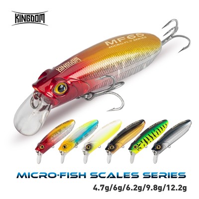 Kingdom MICRO FLY Mồi Câu Cá 45mm 55mm 65mm 4.7g 6g 6.2g 9.8g 12.2g Nổi Chìm Chậm ABS Dụ Mồi Cứng Câu Cá Mồi Wobblers Móc Đơn & Móc Treble