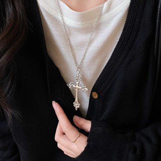 Vòng cổ chữ thập hoa hồng thời trang Hàn Quốc dành cho nữ Màu bạc ins Ngọt ngào mát mẻ Quà tặng sinh nhật sinh viên