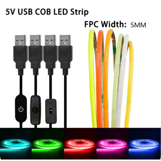 5v USB siêu mỏng 5mm FPCB Chiều rộng 5mm Dải đèn LED COB 5mm Mật độ cao Chiếu sáng tuyến tính Màu ấm Trang trí phòng màu trắng mát