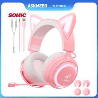 Tai Nghe Chơi Game Có Dây SOMIC GS510 USB + 3.5mm Hình Tai Mèo Có Đèn LED Cho PS4 / Điện Thoại / Laptop