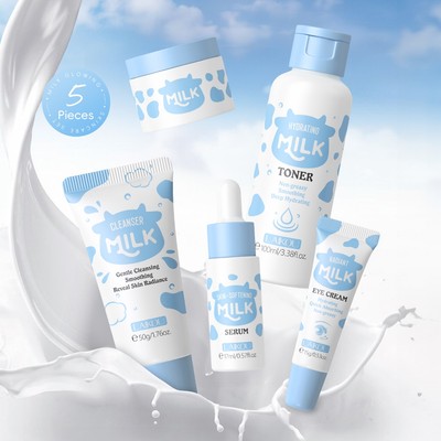 Laikou Sữa Phát Sáng Chăm Sóc Da 5 Cái / bộ Hộp Quà Tặng Làm Chặt Lỗ Chân Lông Serum Tone Up Dưỡng Ẩm Hydrating Toner Tăng Cường rạng rỡ