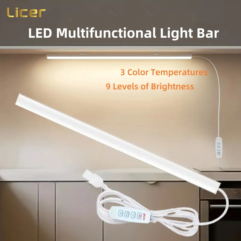 Ống đèn LED đa chức năng Licer 3 màu sáng Dải đèn mờ 9 cấp độ cho tủ, kệ, bàn làm việc và màn hình chiếu sáng