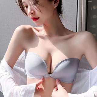 Phong Cách Mới Không Dây Chống Trơn Trượt Quần Lót Nữ Liền Mạch Nhỏ Ngực Nhìn Lớn Đẩy Lên Khóa Trước Áo Ngực Đẹp Lưng Ống Top Phong Cách Chống-