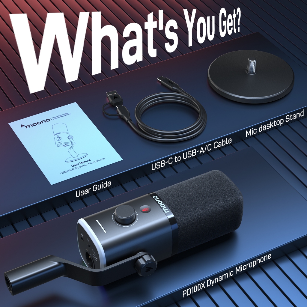 Micrô Podcasting năng động màu đen Maono PD100X, có đèn RGB, Bộ micrô chế độ kép USB / XLR với phần mềm, tắt tiếng, điều khiển âm lượng cho PC, điện thoại, phát trực tuyến, qua giọng nói | BigBuy360 - bigbuy360.vn