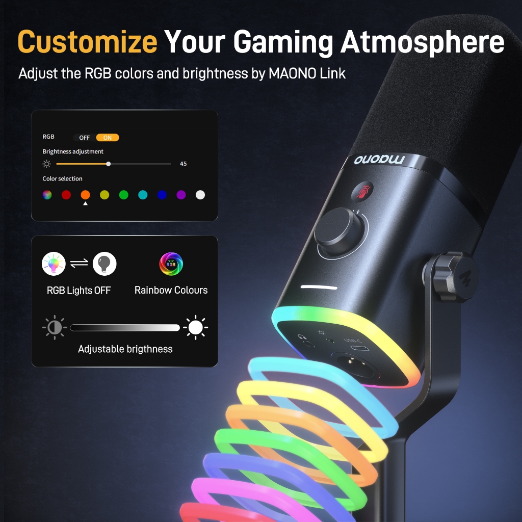 Micrô Podcasting năng động màu đen Maono PD100X, có đèn RGB, Bộ micrô chế độ kép USB / XLR với phần mềm, tắt tiếng, điều khiển âm lượng cho PC, điện thoại, phát trực tuyến, qua giọng nói | BigBuy360 - bigbuy360.vn