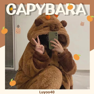 Capybara Bộ Đồ Ngủ Nữ Mùa Đông Phong Cách Mới Có Mũ Trùm Đầu Len San Hô Lông Cừu Hoạt Hình Phong Cách Dễ Thương Váy Ngủ