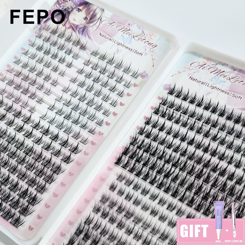  FEPO tách sợi Mi Giả Sách Gắn Tự Nhiên 10-12mm Có Thể Tái Sử Dụng 376 cụm 