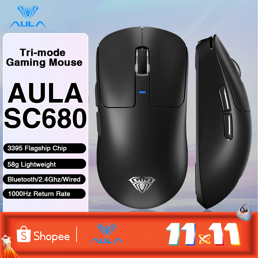 Chuột không dây AULA SC680 58g Chuột siêu nhẹ Cảm biến PAM3395 Thích hợp cho văn phòng và chơi game