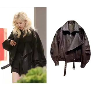 Blackpink Rose Cool oversize Áo khoác da PU dành cho nữ Áo khoác xe máy cổ điển kiểu Mỹ hàng đầu
