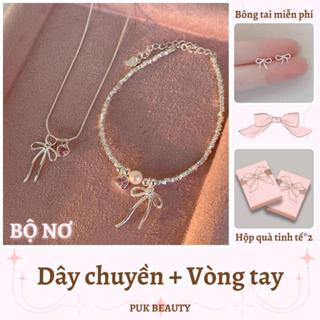 【Bộ 3 Bộ Dây chuyền Và Vòng Tay Cho Nữ, Bộ trang sức Nữ Thiết Kế Tinh Tế Với Nơ Và Trái Tim, Vòng Cổ , lắc tay và khuyên tai, Chất liệu thép titan không rỉ sét, Thích Hợp Làm Quà Sinh Nhật Cho Bé Gái, Đi Kèm Với Hộp Quà Tinh Tế, Hai Mảnh.