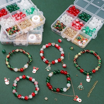 380 miếng 9 Lưới 8mm Giáng Sinh Kính Hạt Hộp Cho DIY Trang Sức Vòng Tay Vòng Cổ Làm Phụ Kiện