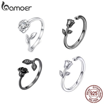 Nhẫn hở BAMOER Bạc 925 phối hình hoa hồng/ hoa trà sang trọng