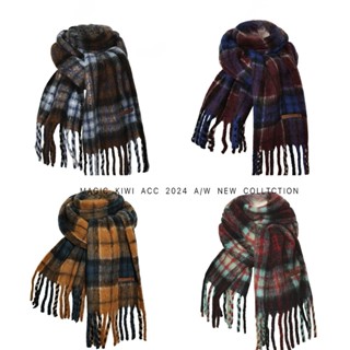 MAGIC KIWI/Khăn Len Sọc Dài Mùa Đông Len Dày Dài Tua Khăn Ấm Khăn Kẻ Sọc khăn quàng cổ có mũ 4 Màu