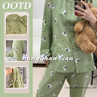  Heng Shan Yuan Bộ Đồ Ngủ Nữ Dễ Thương Hello Kitty Đồ Ngủ Quần Dài Tay Quần Áo Nhà Bộ Đồ Ngủ 