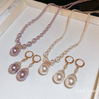  Bộ bông tai và vòng cổ ngọc trai nhân tạo tròn mạ vàng thật 