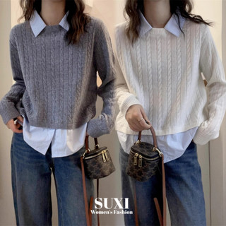 Suxi Retro Mùa Thu Cổ Nối Dài Tay Dệt Kim Áo Len Nữ Dệt Kim 240810
