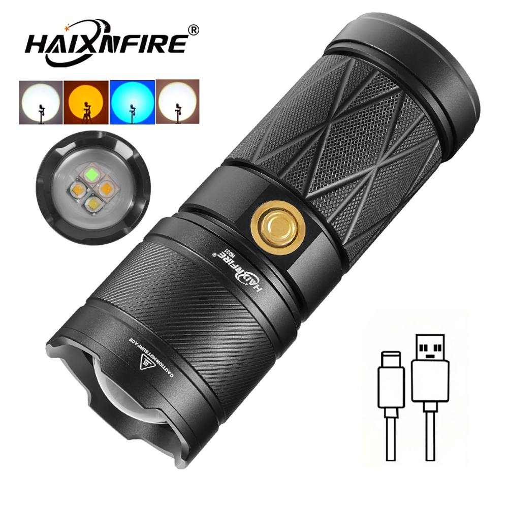  Haixnfire H031 chụp ảnh lấp đầy đèn Type-C có thể sạc lại kính thiên văn đèn pin zoom bốn màu Đèn LED 