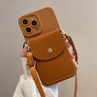 Ví Da Đeo Ngang Dây Đeo Cổ Ốp Lưng Điện Thoại iPhone 15 14 13 12 11 Pro Max X XS XR 7 8 Plus SE Sang Trọng Đựng Thẻ Bao