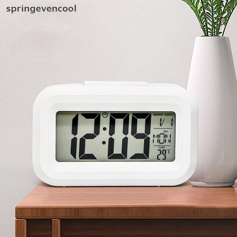 Springevencool LED Kỹ Thuật Số Phát Sáng Ban Đêm Đồng Hồ Báo Thức Điện Tử Cho Văn Phòng Tại Nhà Đèn Nền Snooze Lịch Đồng Hồ Nhiệt Độ Đồng Hồ Điện Tử Springevencool