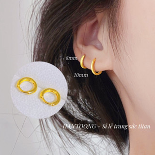 Khuyên tai titan cao cấp không gỉ mạ vàng 24k bản tròn trơn phong cách đơn giản dành cho nữ