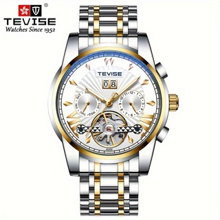  Đồng hồ nam Tevise Đồng hồ cơ hoàn toàn tự động Thép không gỉ Chống thấm nước Lịch thiết kế rỗng Đồng hồ dạ quang Kinh doanh thời trang 