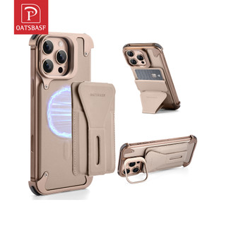  Ốp điện thoại khung kim loại OATSBASF cho iPhone 16 Pro   16 ProMax Vỏ chống sốc có hộp đựng thẻ từ tính 