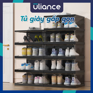 Uliance Tủ nhựa đựng giày dép gấp gọn cao cấp, Hộp đựng giày trong suốt 3-8 Tầng