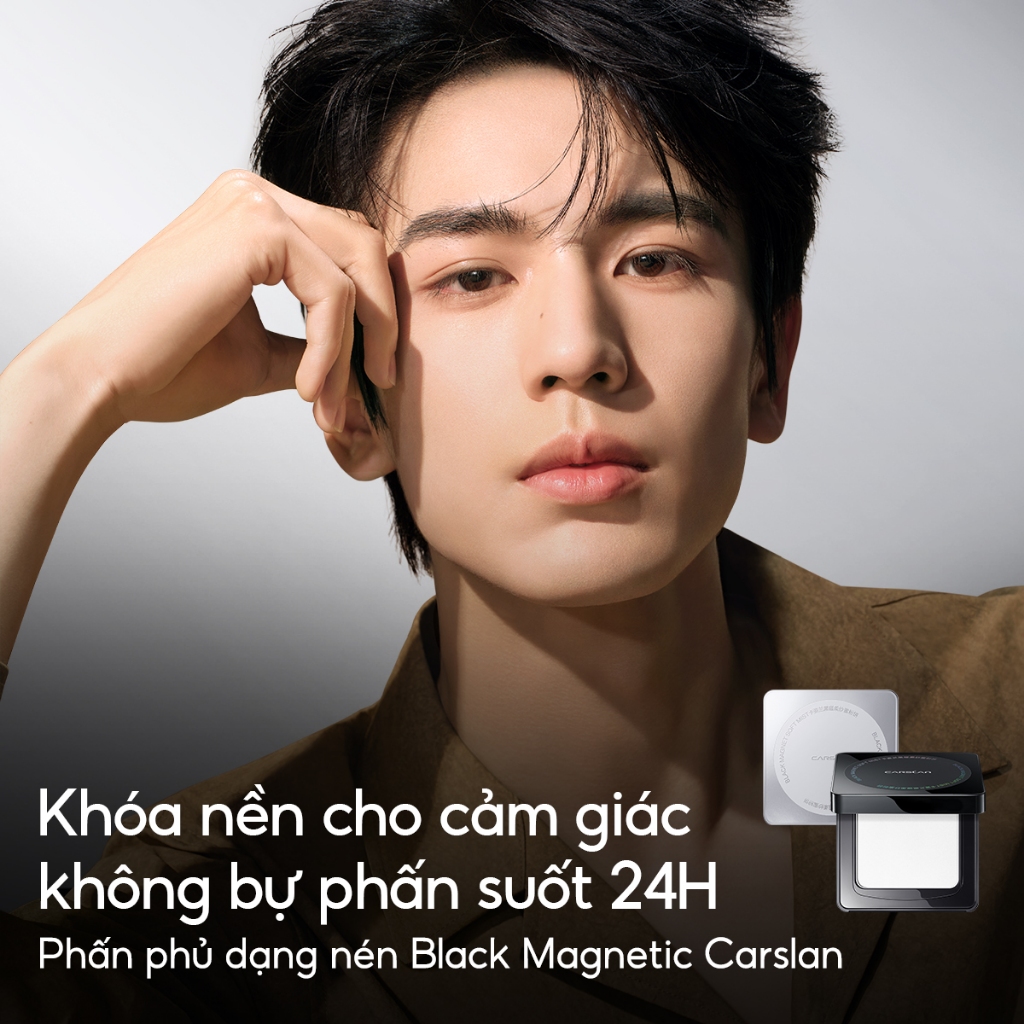 【Combo】Carslan Phấn nén Black magnetic 8g + Xịt khoá nền Black magnetic trang điểm 100ML