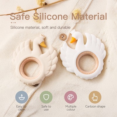 Mamiamihome Hoạt Hình Động Vật Hình Thiên Nga Cho Bé Silicone Miếng Dán BPA Miễn Phí Thực Phẩm Cấp Răng Hàm Răng Đồ Chơi